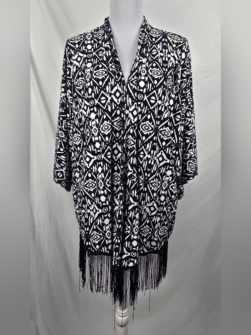 French Laundry Artsy Fringe Aztec Lightweight Kimono Duster Cardigan sz XL